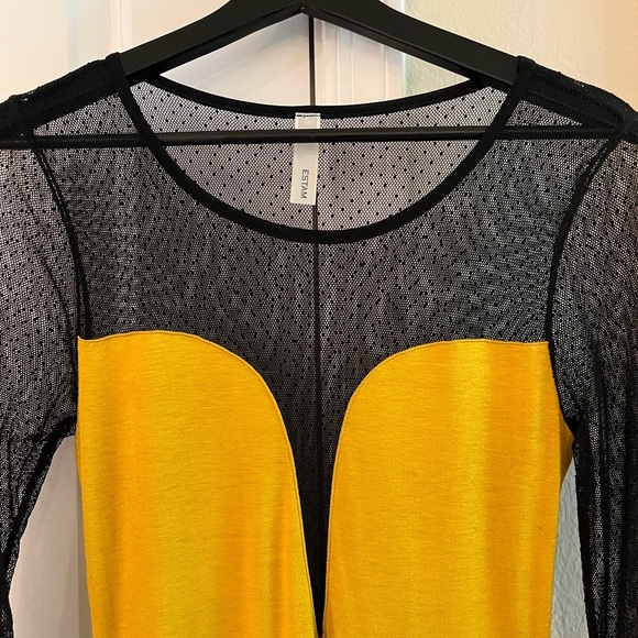 💛 Y2K Vintage Circa 2004 Yellow and Black Mesh long sleeve bodycon dress - Picture 14 of 14